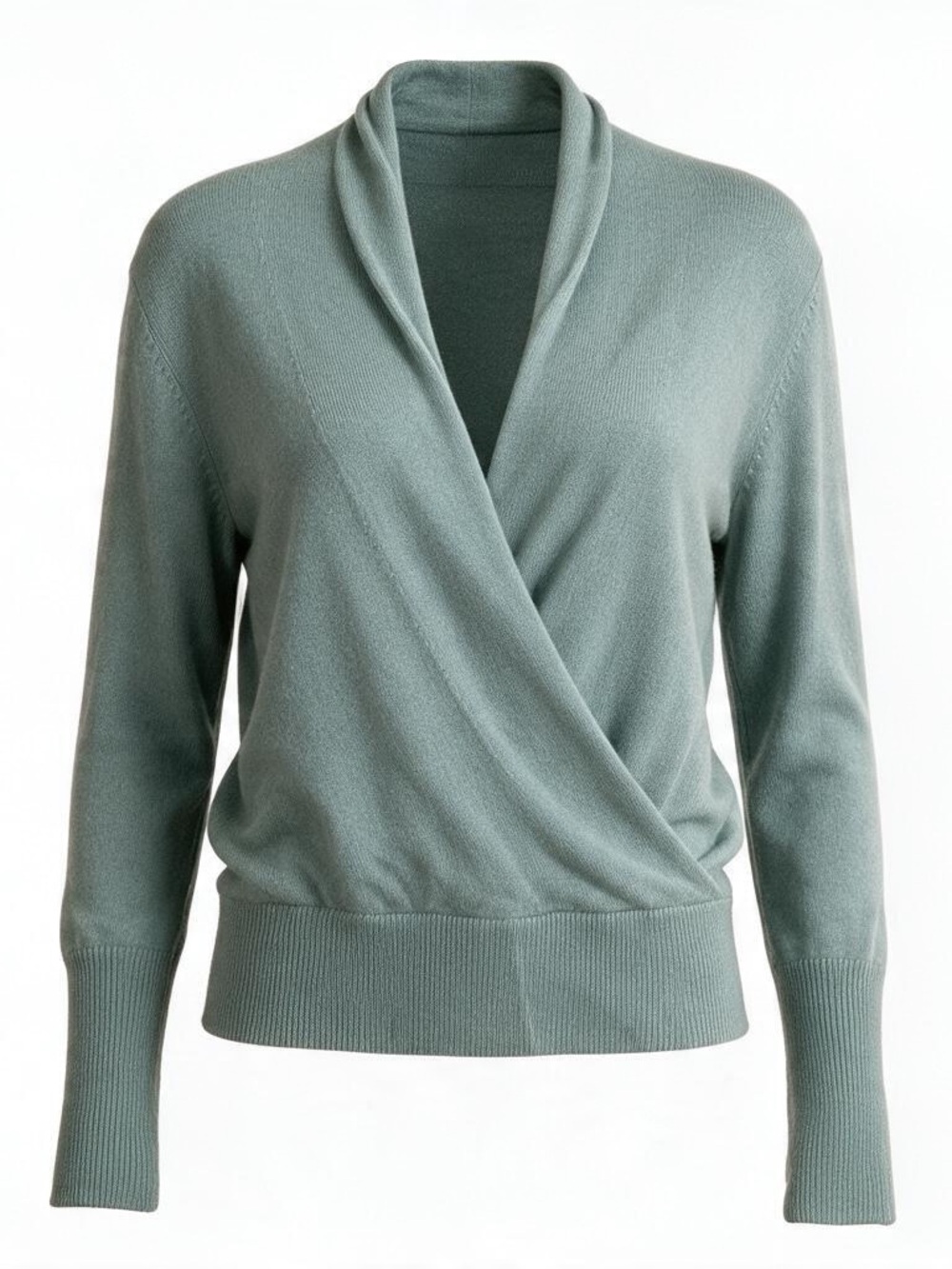 REPEAT Cashmere Seafoam Mint Wrap Surplice Knit Sweater Top XS 36